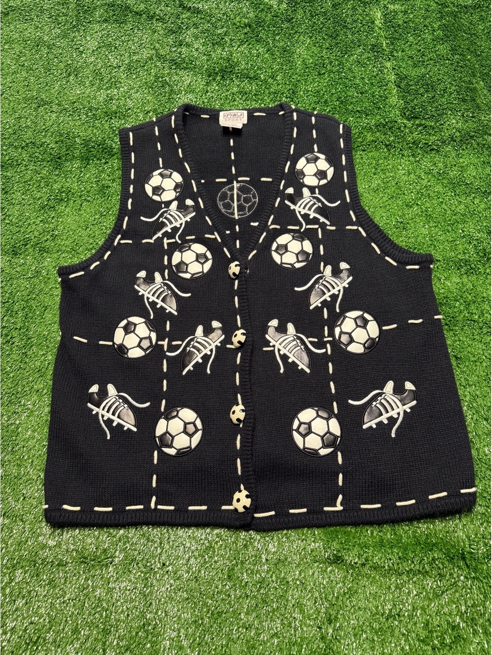 Vintage 90s Women’s Soccer Cardigan | Size XL | Soccer Ball Buttons